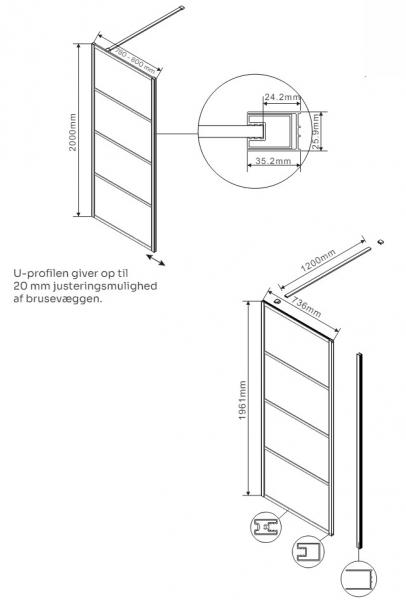 Lavabo Walk In fast brusevæg - Klar glas/Mat sort - 80 cm Lavabo Walk In fast brusevæg - Klar glas/Mat sort - 80 cm