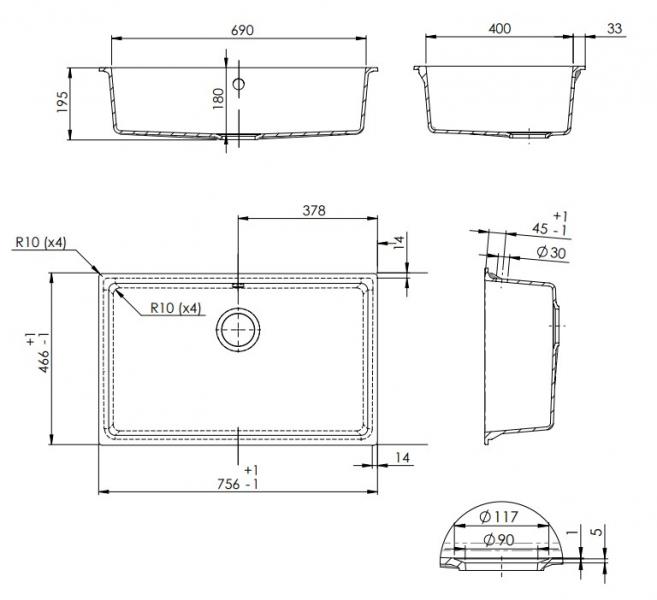 Lavabo Jupiter 80 kompositvask - Antracit-sort/krom Lavabo Jupiter 80 kompositvask - Antracit-sort/krom