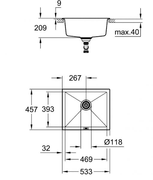 Grohe K700U køkkenvask i komposit u/bagkant 60-C - Sort Grohe K700U køkkenvask i komposit u/bagkant 60-C - Sort