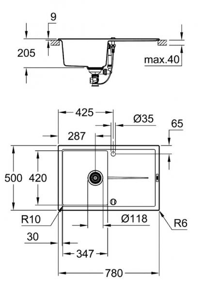 Grohe K400 køkkenvask m/afløbsbakke - Sort granit Grohe K400 køkkenvask m/afløbsbakke - Sort granit