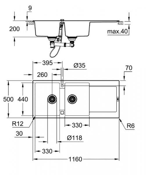 Grohe K500 80-C dobbelt køkkenvask m/afløbsbakke - Sort granit Grohe K500 80-C dobbelt køkkenvask m/afløbsbakke - Sort granit