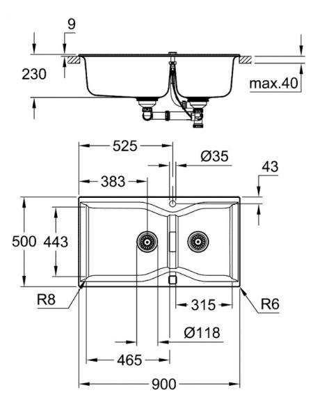 Grohe K700 dobbelt køkkenvask - Sort granit Grohe K700 dobbelt køkkenvask - Sort granit