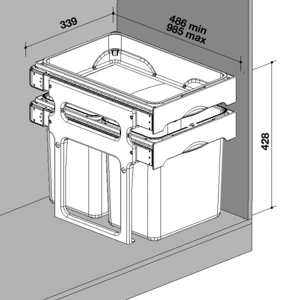 Intra Juvel Tank 40-3 affaldsbeholder m/3 spande og udtræksbakke Intra Juvel Tank 40-3 affaldsbeholder m/3 spande og udtræksbakke