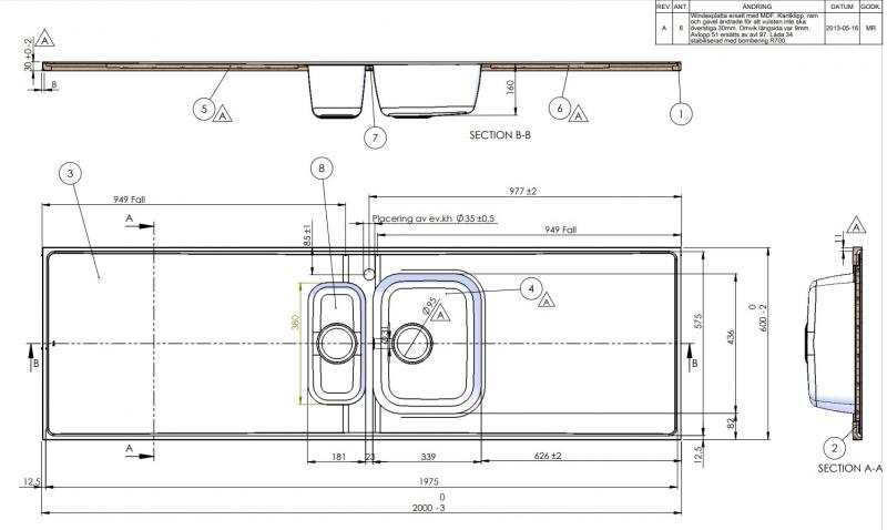 Intra G20-KV stålbordplade køkkenvask - Vendbar - Dobbelt - 200 cm Intra G20-KV stålbordplade køkkenvask - Vendbar - Dobbelt - 200 cm