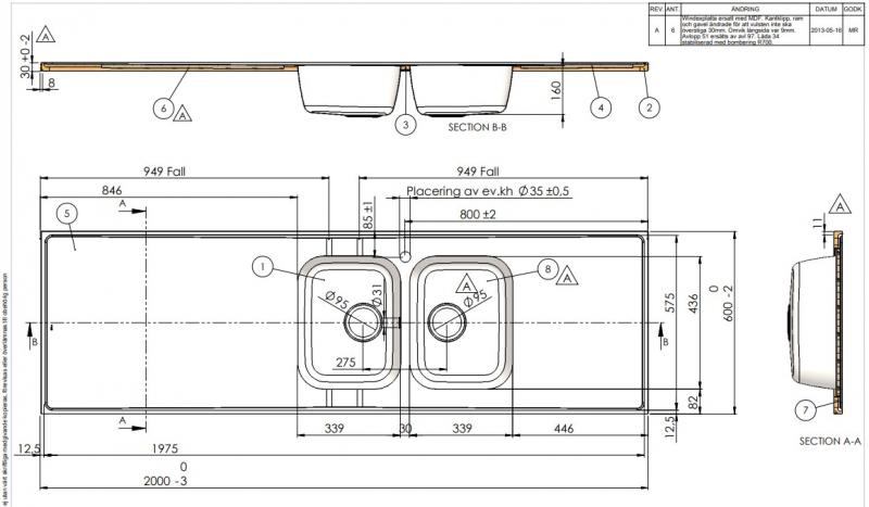 Intra AH20-KV stålbordplade køkkenvask - Vendbar - Dobbelt - 200 cm Intra AH20-KV stålbordplade køkkenvask - Vendbar - Dobbelt - 200 cm