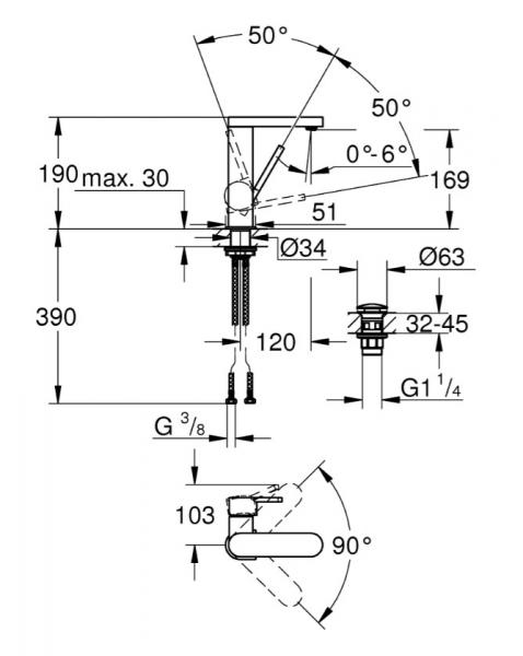 Grohe Plus M håndvaskarmatur m/push open bundventil - Krom Grohe Plus M håndvaskarmatur m/push open bundventil - Krom