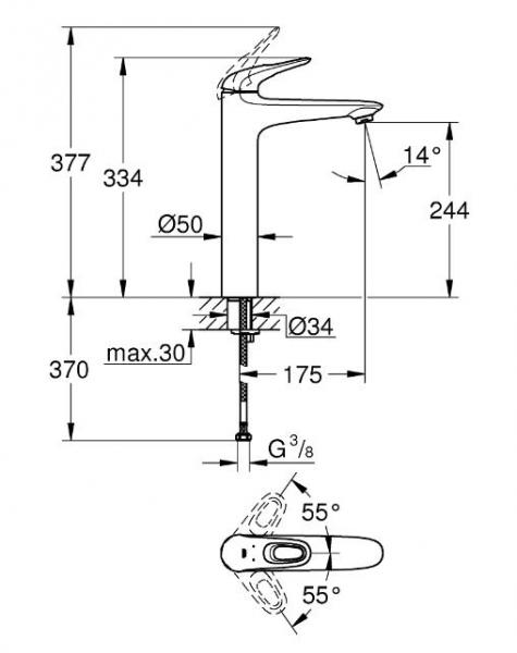 Grohe Eurostyle armatur til bowlevask m/hul - Krom Grohe Eurostyle armatur til bowlevask m/hul - Krom