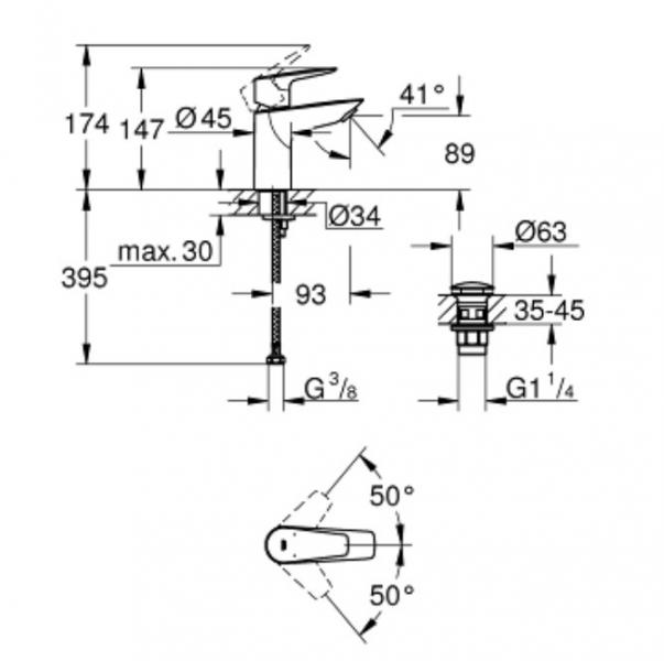 Grohe Start Edge håndvaskarmatur m/push-open bundventil - Krom Grohe Start Edge håndvaskarmatur m/push-open bundventil - Krom