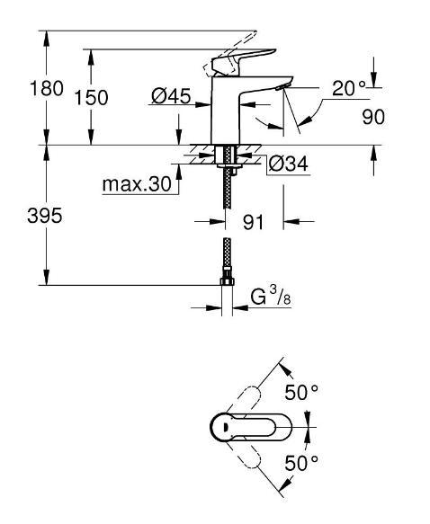Grohe BauEdge håndvaskarmatur U/bundventil Grohe BauEdge håndvaskarmatur U/bundventil