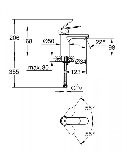 Grohe Eurosmart Cosmopolitan håndvaskarmatur u/ bundventil - Matsort Grohe Eurosmart Cosmopolitan håndvaskarmatur u/ bundventil - Matsort