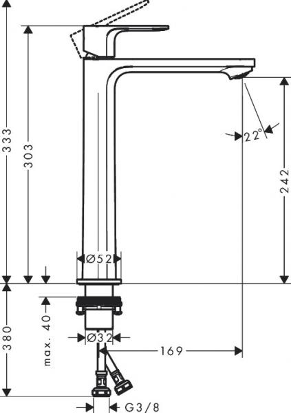 Hansgrohe Rebris E 240 håndvaskarmatur m/Coolstart u/bundventil - Krom Hansgrohe Rebris E 240 håndvaskarmatur m/Coolstart u/bundventil - Krom