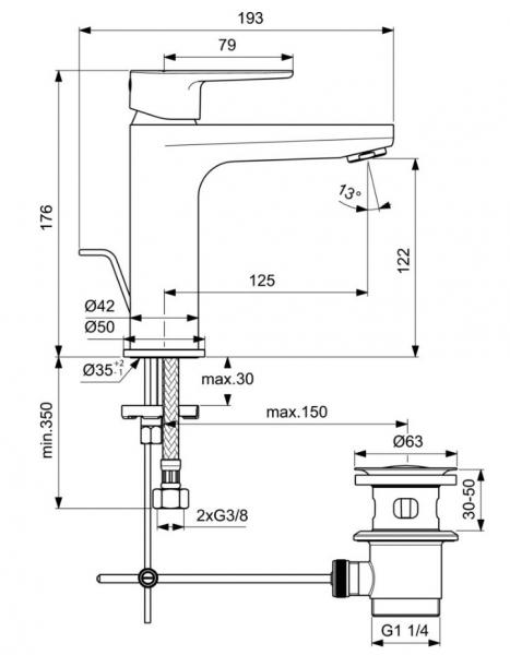 Ideal Standard Cerafine håndvaskarmatur H120 m/bundventil - Mat sort Ideal Standard Cerafine håndvaskarmatur H120 m/bundventil - Mat sort