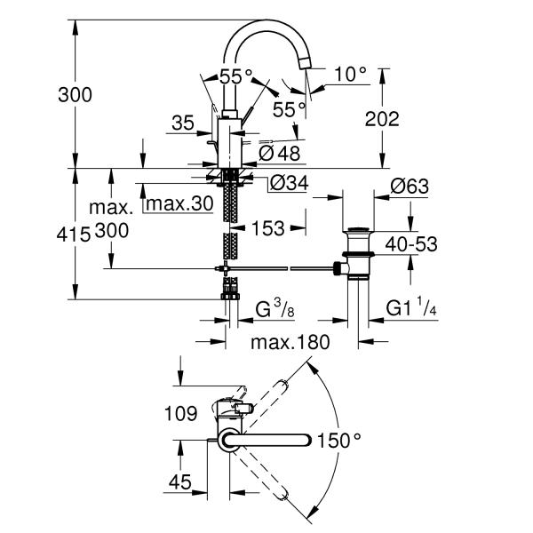 Grohe Eurosmart Cosmopolitan håndvaskarmatur m/løftestang og svingtud - Krom Grohe Eurosmart Cosmopolitan håndvaskarmatur m/løftestang og svingtud - Krom