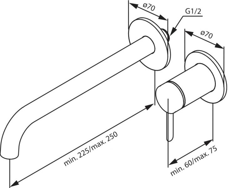 Damixa Iris håndvaskarmatur til indbygning m/Koldstart - 250 mm - Krom Damixa Iris håndvaskarmatur til indbygning m/Koldstart - 250 mm - Krom