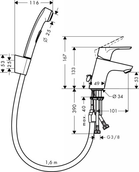 Hansgrohe Focus bidette armatur m/håndbruser Hansgrohe Focus bidette armatur m/håndbruser