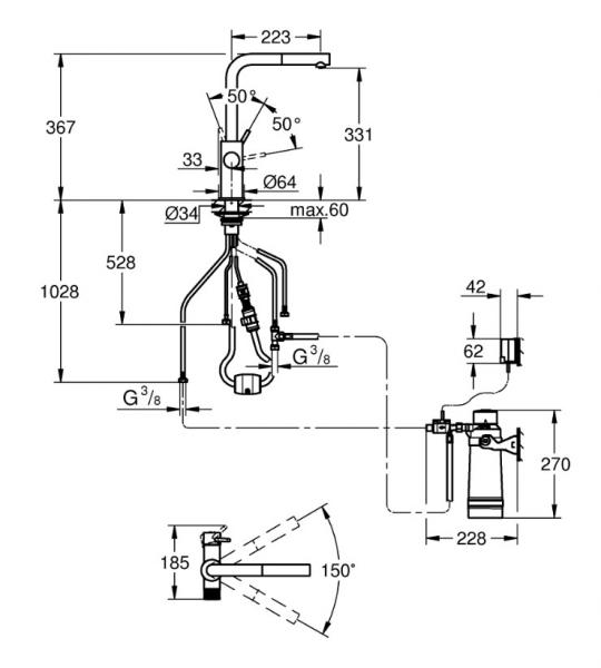 Grohe Blue Pure Vento starter kit m/S-filter og udtræksbruser - Krom Grohe Blue Pure Vento starter kit m/S-filter og udtræksbruser - Krom