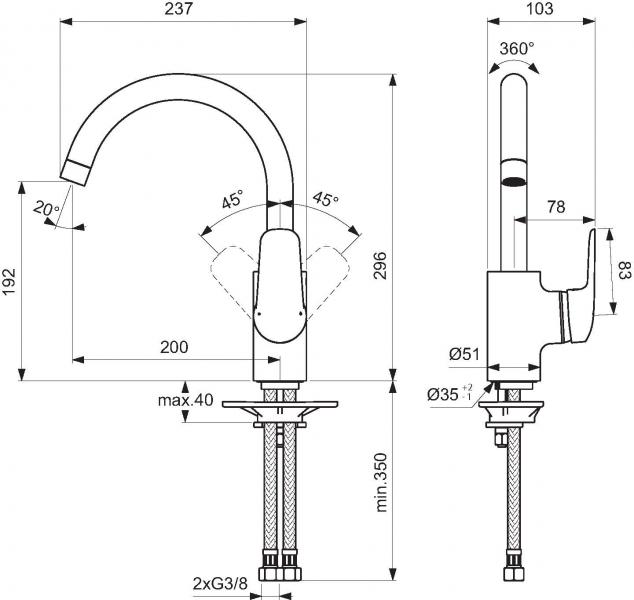 Ideal Standard Ceraflex køkkenbatteri - Høj C-tud Ideal Standard Ceraflex køkkenbatteri - Høj C-tud
