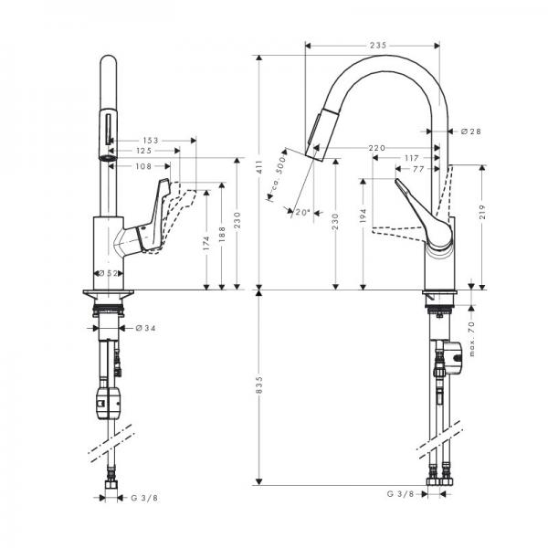 Hansgrohe Cento XL køkkenarmatur m/udtræk - Krom Hansgrohe Cento XL køkkenarmatur m/udtræk - Krom