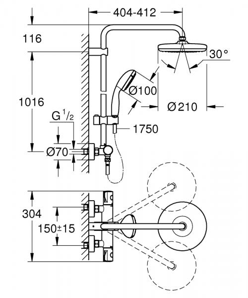 Grohe Tempesta 210 komplet brusesystem - Krom Grohe Tempesta 210 komplet brusesystem - Krom