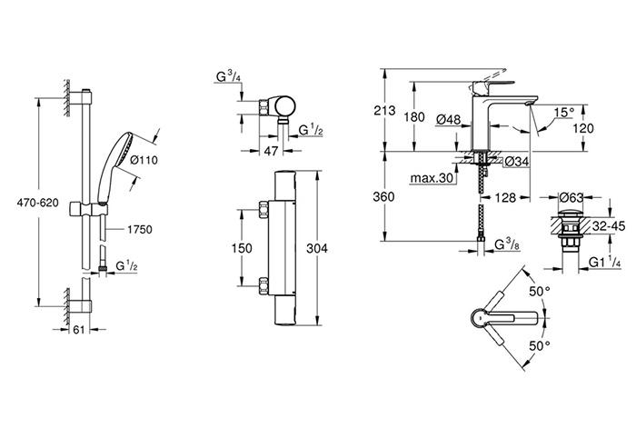 Grohe Precision Lineare Eco komplet pakke til badev&aelig;relse - Krom