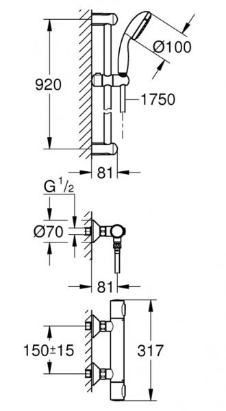 Grohe Precision Flow 100 komplet brusesystem Grohe Precision Flow 100 komplet brusesystem