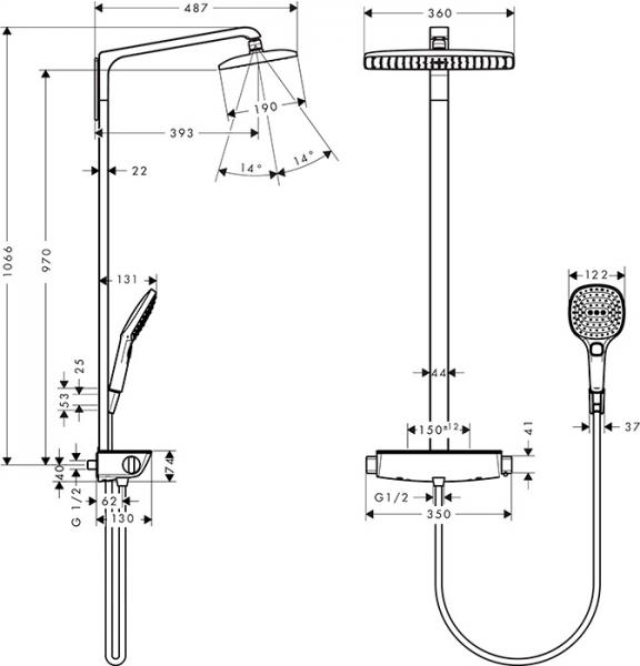 hansgrohe Raindance Select 360 Showerpipe m/termostat 1jet - Krom
