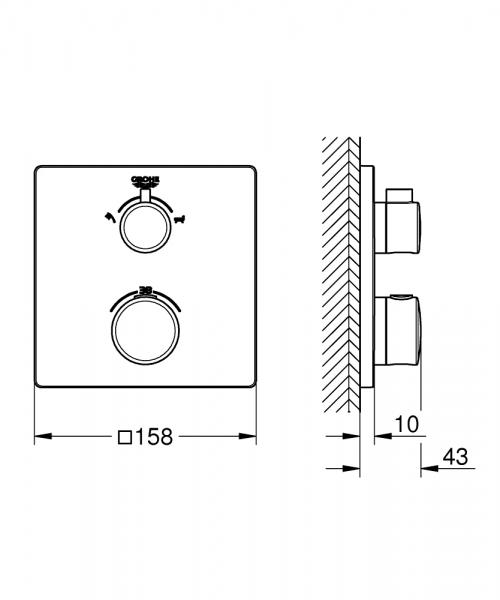 Grohe Grohtherm Square termostatarmatur til kar (2 udgange) - Krom Grohe Grohtherm Square termostatarmatur til kar (2 udgange) - Krom