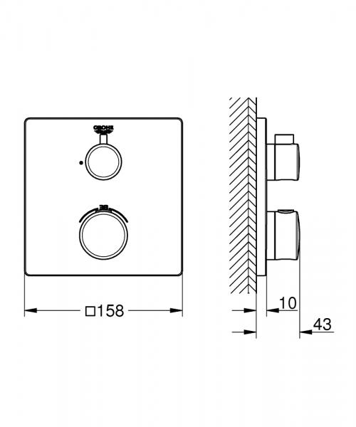 Grohe Grohtherm Square termostatarmatur til brus  (1 udgang) - Krom Grohe Grohtherm Square termostatarmatur til brus  (1 udgang) - Krom