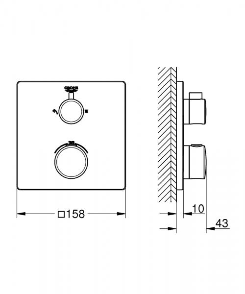Grohe Grohtherm Square termostatarmatur til brus (2 udgange) - Krom Grohe Grohtherm Square termostatarmatur til brus (2 udgange) - Krom