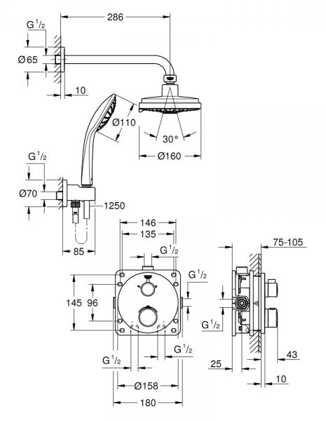 Grohe Rainshower 160 komplet brusesystem til indbygning Grohe Rainshower 160 komplet brusesystem til indbygning