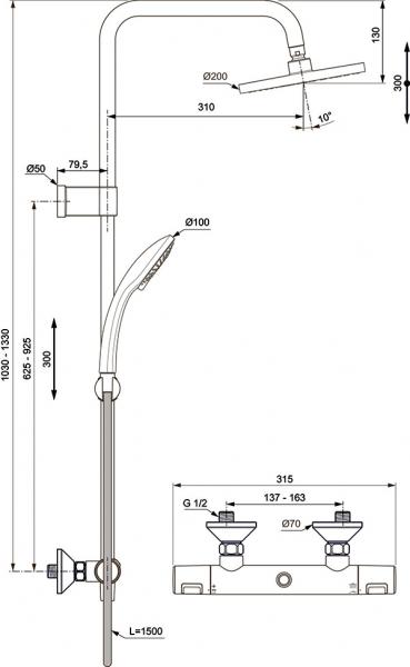 Ideal Standard Idealrain T25 Flex komplet brusesystem Ø200 - Krom Ideal Standard Idealrain T25 Flex komplet brusesystem Ø200 - Krom