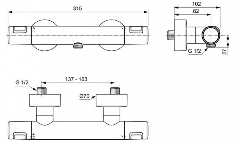 Ideal Standard Ceratherm T25 termostatarmatur - Mat sort Ideal Standard Ceratherm T25 termostatarmatur - Mat sort