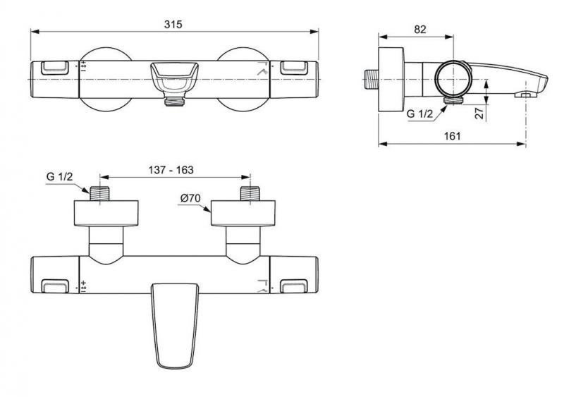 Ideal Standard Ceratherm T25 Kar/Brusetermostat - Mat sort Ideal Standard Ceratherm T25 Kar/Brusetermostat - Mat sort