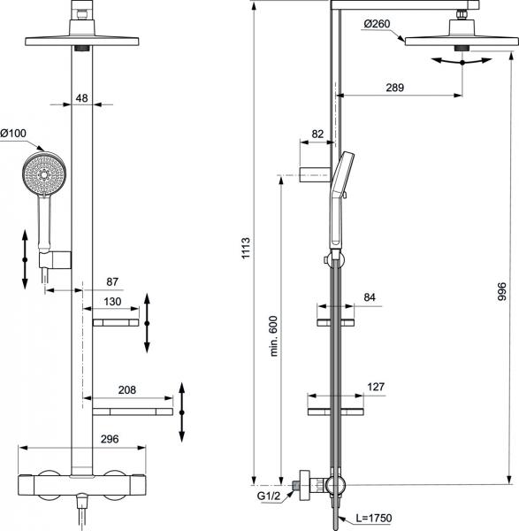 Ideal Standard Alu+ 260 komplet brusesystem - Rosé Ideal Standard Alu+ 260 komplet brusesystem - Rosé