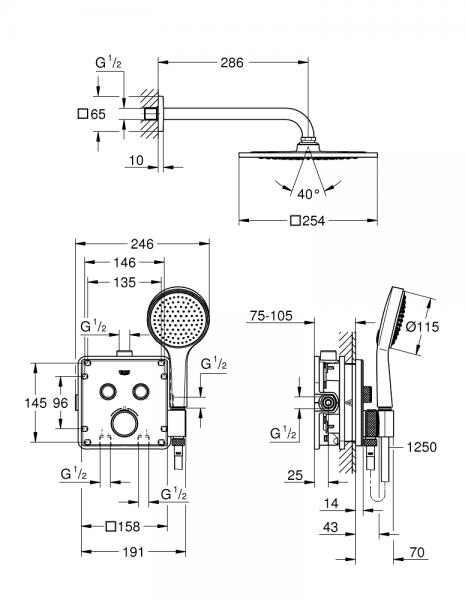 Grohe SmartControl F-Series komplet brusesystem til indbygning m/integreret bruseholder Grohe SmartControl F-Series komplet brusesystem til indbygning m/integreret bruseholder