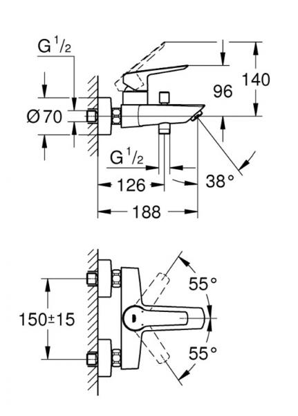 Grohe Start kar- og brusebatteri - Krom Grohe Start kar- og brusebatteri - Krom