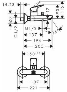 Hansgrohe Logis kar/brusearmatur krom Hansgrohe Logis kar/brusearmatur krom
