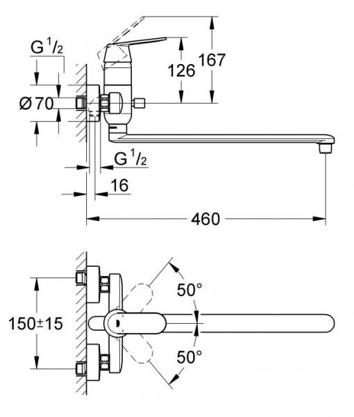 Grohe Eurosmart Cosmopolitan flerfunktionsbatteri m/svingtud- kar/brus Grohe Eurosmart Cosmopolitan flerfunktionsbatteri m/svingtud- kar/brus