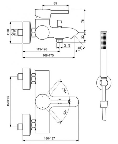 Ideal Standard Ceraline komplet badekararmatur - Mat sort Ideal Standard Ceraline komplet badekararmatur - Mat sort