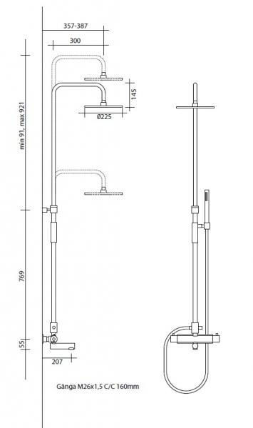 Strømberg Ligro Showerpipe til badekar, krom hovedbruser Ø 225mm, håndbruser Strømberg Ligro Showerpipe til badekar, krom hovedbruser Ø 225mm, håndbruser