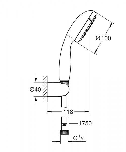 Grohe Vitalio Start 100 håndbruser m/vægholdersæt - Krom Grohe Vitalio Start 100 håndbruser m/vægholdersæt - Krom