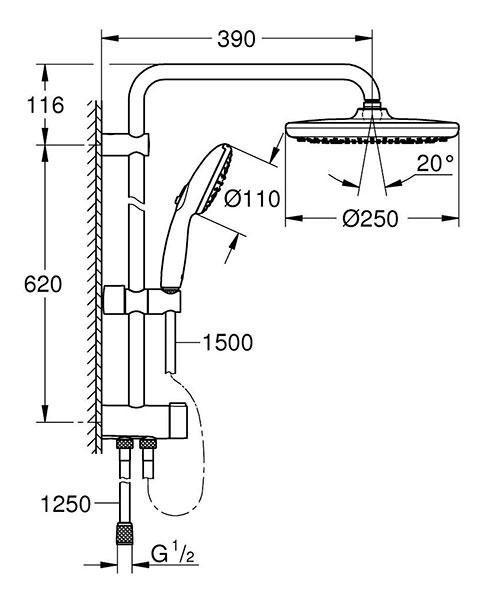 Grohe Vitalio Start 250 Flex brusesæt m/omskifter Grohe Vitalio Start 250 Flex brusesæt m/omskifter