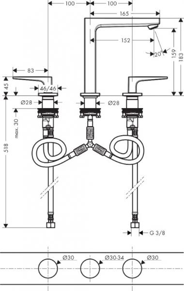 Hansgrohe Metropol 160 3-huls håndvaskarmatur m/bøjlegreb - Krom Hansgrohe Metropol 160 3-huls håndvaskarmatur m/bøjlegreb - Krom