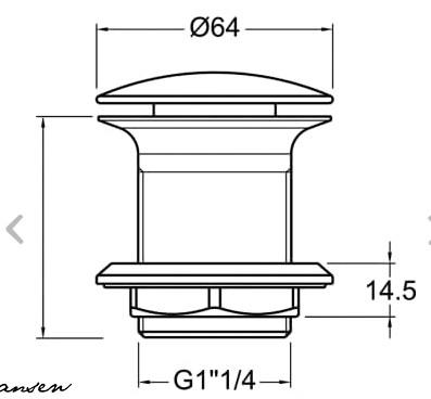 Johansen 1.1/4" push-up bundventil uden overløb krom Johansen 1.1/4" push-up bundventil uden overløb krom