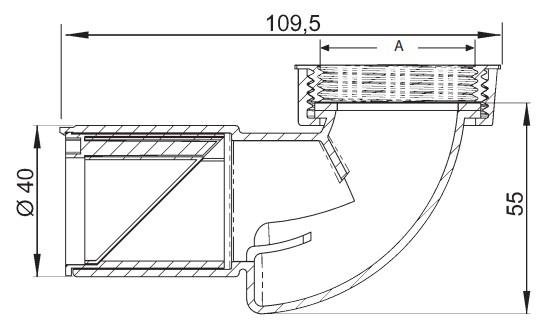 Purus PUM bundventil-vinkel 40 mm X 1.1/2" med lugtspærre Purus PUM bundventil-vinkel 40 mm X 1.1/2" med lugtspærre