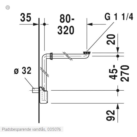 Duravit pladssparende vandlås 1 1/4'' Hvid Duravit pladssparende vandlås 1 1/4'' Hvid