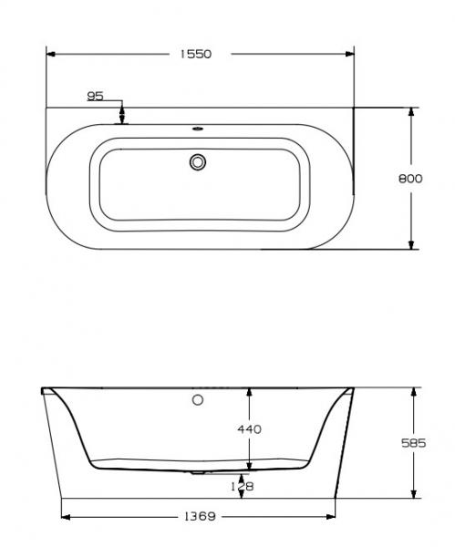 Strømberg Nino Back-To-Wall badekar 1550 x 800 mm Strømberg Nino Back-To-Wall badekar 1550 x 800 mm