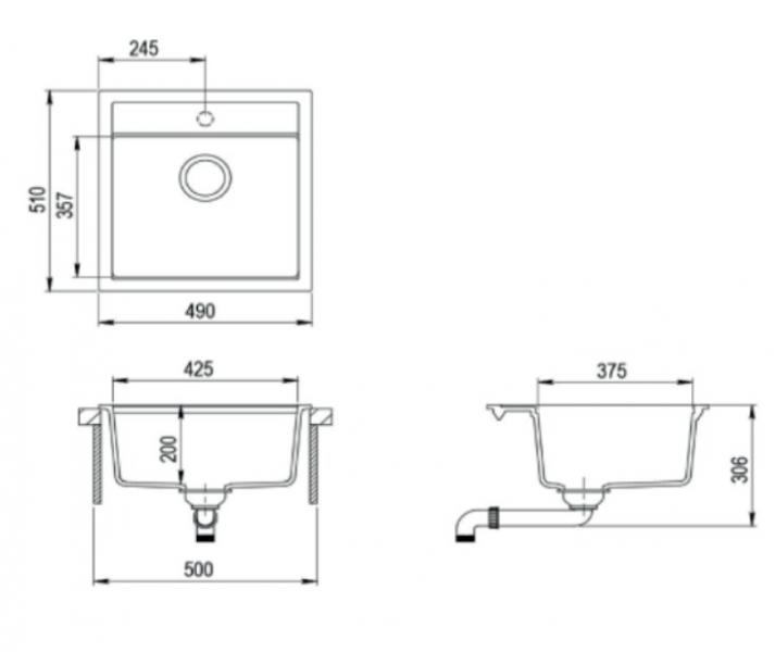 Lavabo Jupiter 50 kompositvask - Antracit-sort/Krom Lavabo Jupiter 50 kompositvask - Antracit-sort/Krom