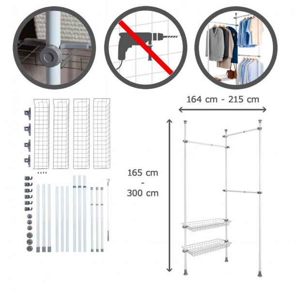 Wenko Hercules teleskopsystem til garderobe Duo 164-215 cm - Sort Wenko Hercules teleskopsystem til garderobe Duo 164-215 cm - Sort