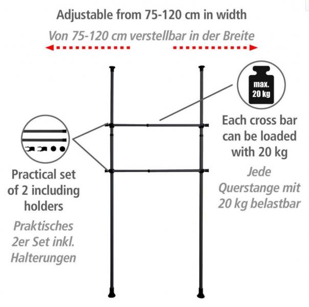 Wenko Hercules bøjlestang til garderobe - Sort - 2 stk Wenko Hercules bøjlestang til garderobe - Sort - 2 stk